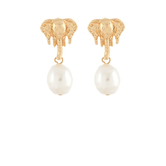 Elephant Head & Pearl Earrings - Picture 1 of 2
